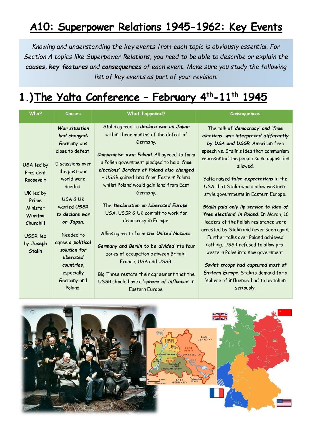 IGCSE GISTORY: 0470-Cold War: Superpower Relations 1945-1962: Key Events