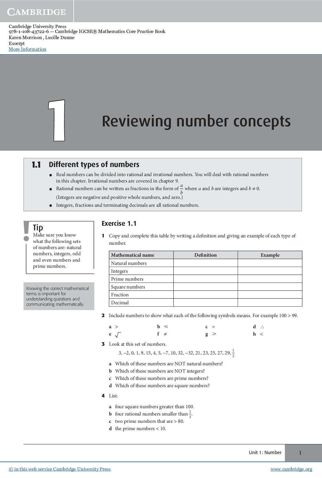 Reviewing number concepts