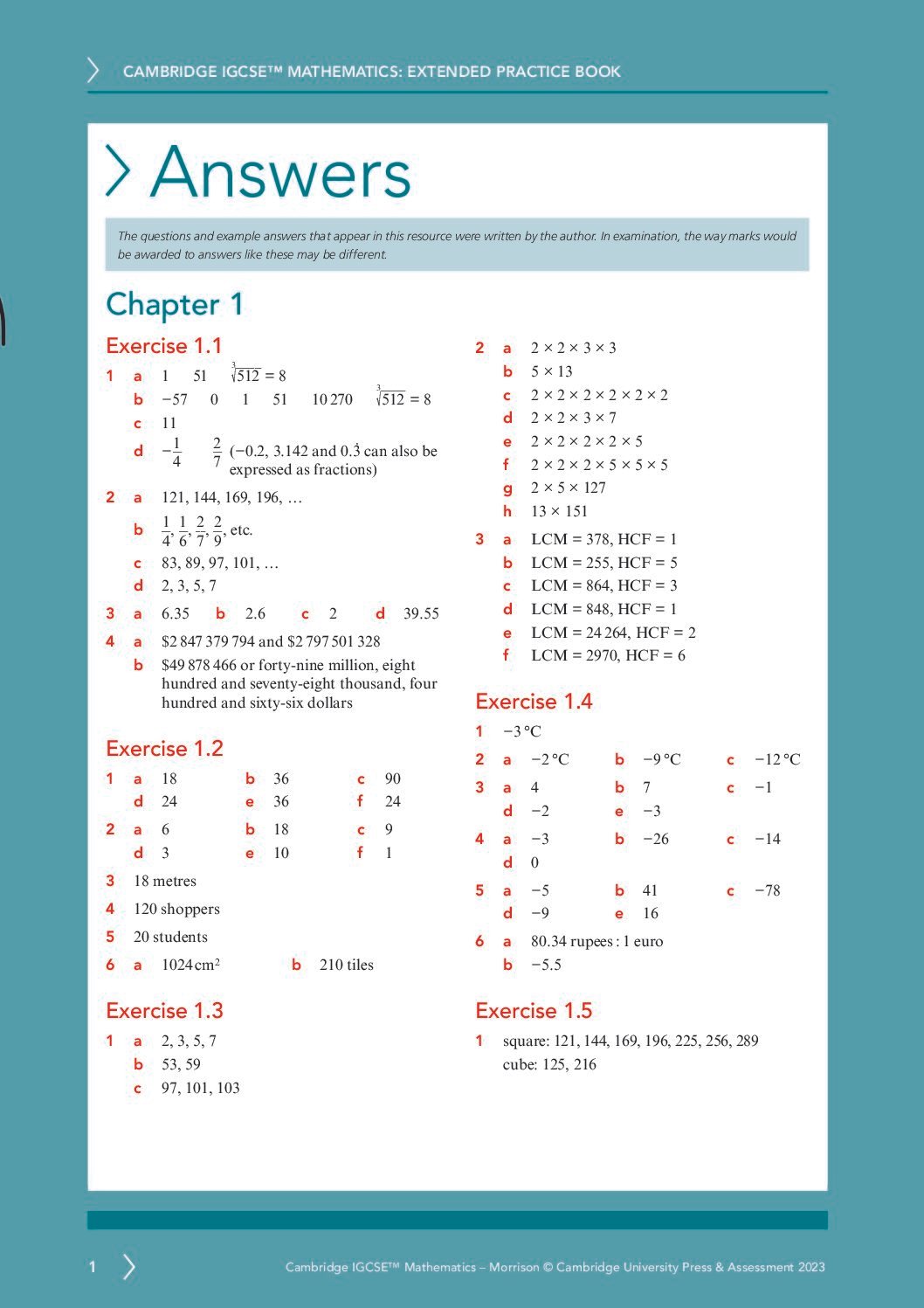 CAMBRIDGE IGCSE™ MATHEMATICS: EXTENDED PRACTICE BOOK Answer Book